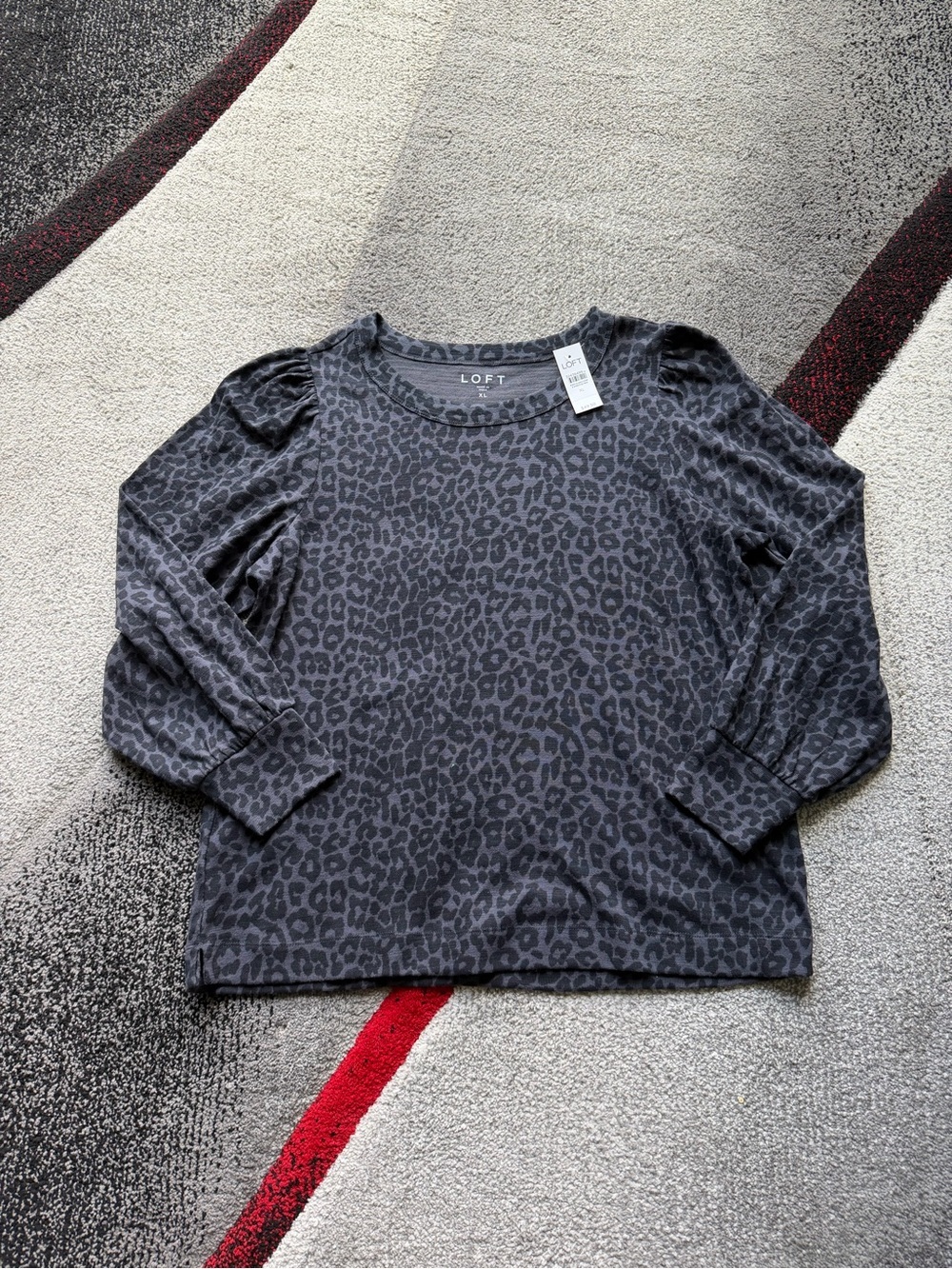 LOFT Animal Print Gray Long Sleeve Sweatshirt